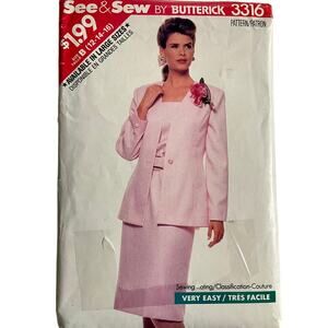See and Sew 3316 Sewing Pattern Misses' Jacket Dress Size 12-16 Uncut